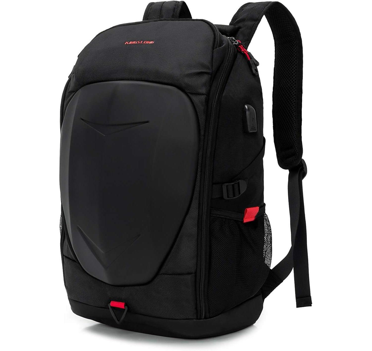 Hardshell 7 Inch Laptop Backpack, Armored with USB Port & Rain Cover for Motorcycle, Outdoor, Racing - Waterproof, Matte Black