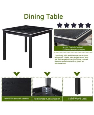 5-Piece Counter Height Dining Set with Crystal Accent Square Wood Table and 4 Upholstered Chairs