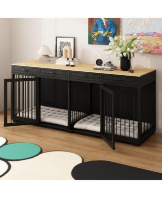 Dog Crate Furniture, 92.9 in. Wooden Dog Crate Kennel with 4 Drawers
