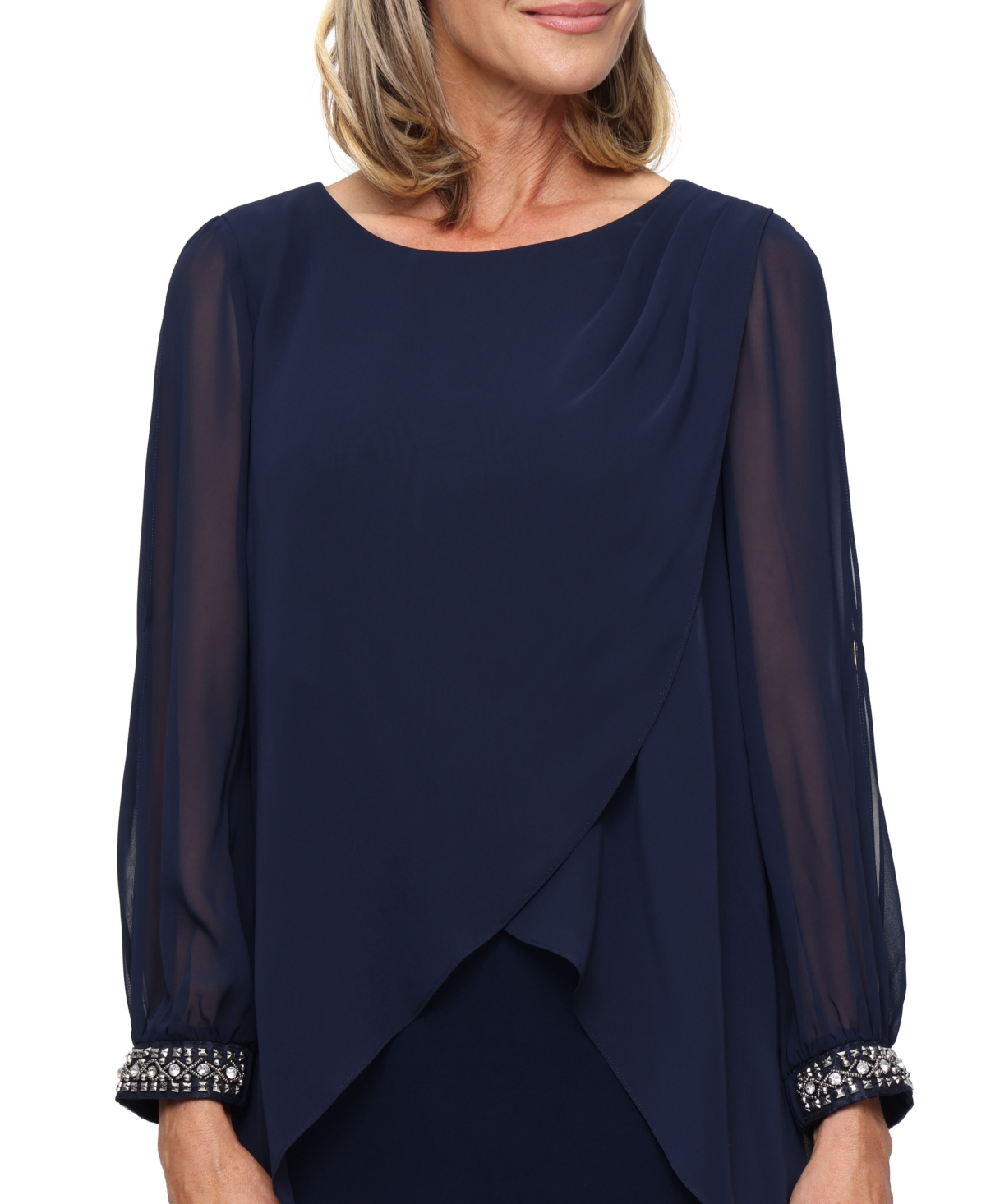 Sl Fashions Petite Boat Neck Shirt Overlay Sheath Dress