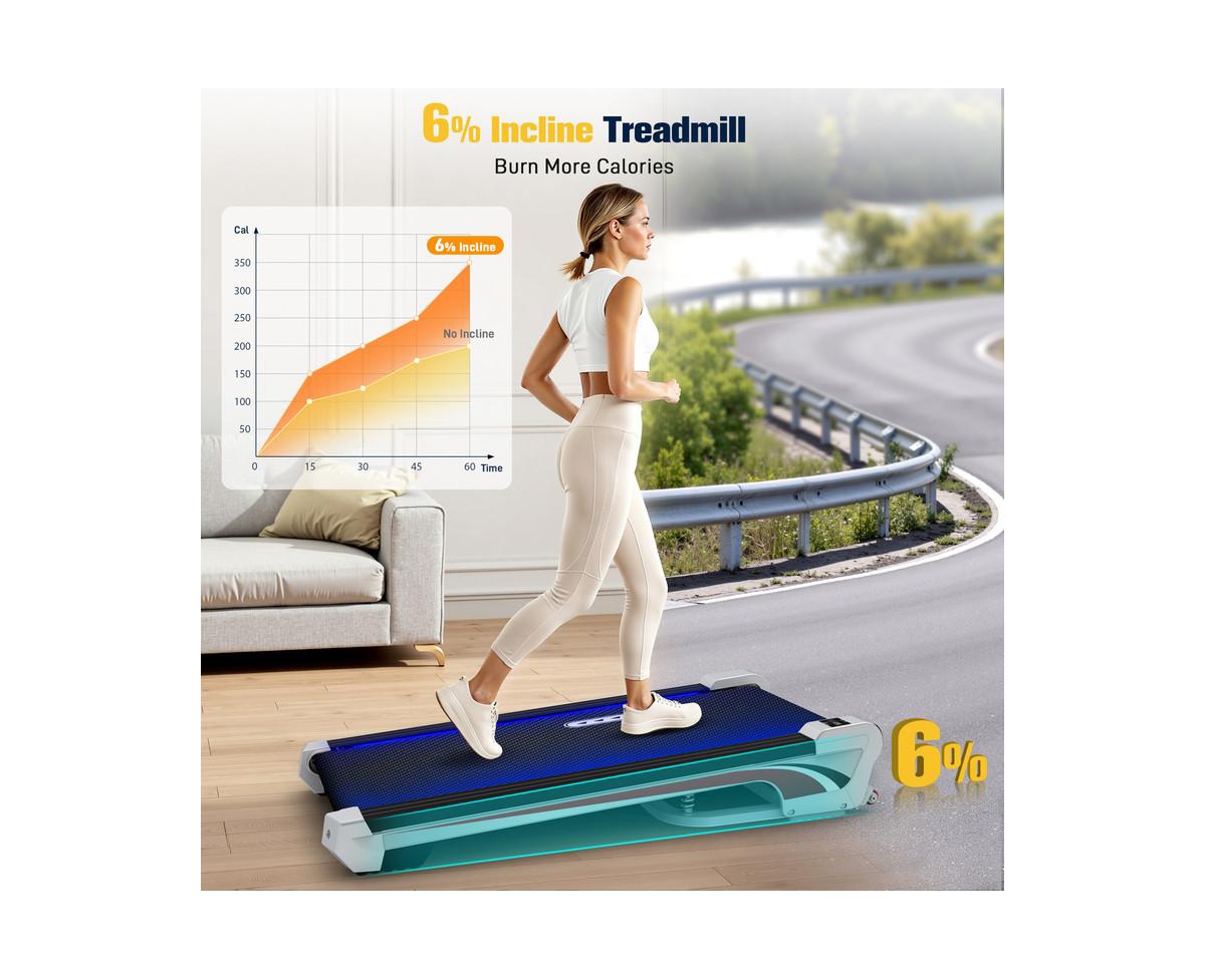 Redliro Walking Pad Under Desk Mini Treadmill with 6% Incline & Remote Control & Led Display & Lights, 265 Lbs Capacity