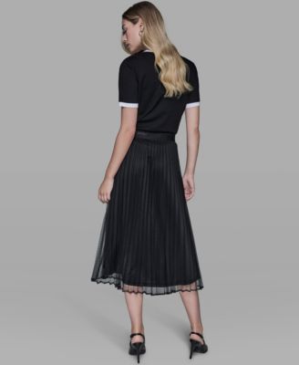 Women's Long Mesh Pleated Midi Skirt