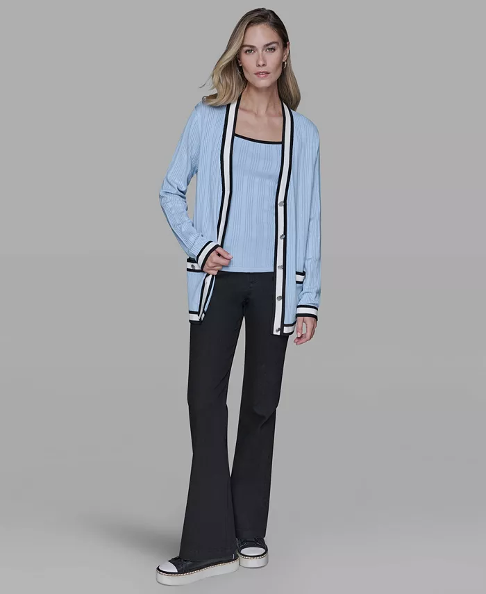 Women's V-Neck Contrast Cardigan - thumbnail 2