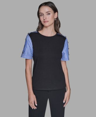 KARL LAGERFELD PARIS - Women's Pinstripe-Sleeve Pull-On Blouse