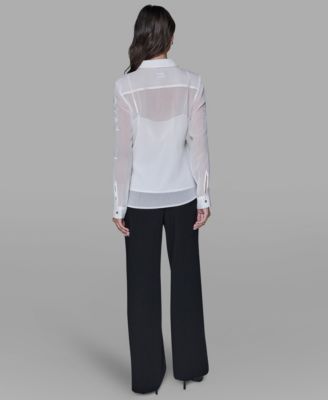 Women's Long-Sleeve Embroidered Flower Blouse