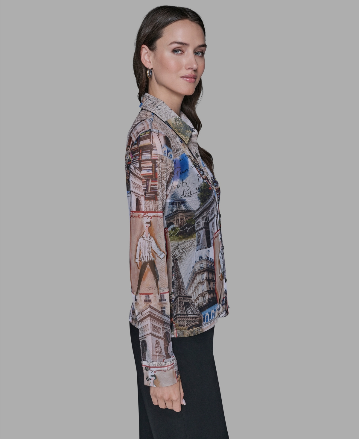 Karl Lagerfeld Paris Women's Long-Sleeve Collared Blouse