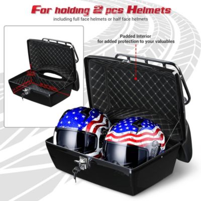 48L Universal Motorcycle Tail Box Top Case Luggage with Top Rack & Backrest for Harley Road King