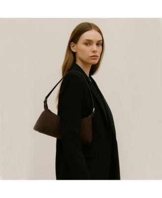 Woven Suede Baguette Bag with Crossbody Strap