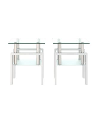 Set of 2 Modern Square Tempered Glass Coffee Tables with Solid Frame