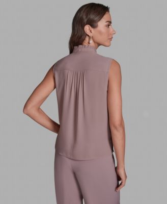 Women's Sleeveless Button Front Ruffle Top