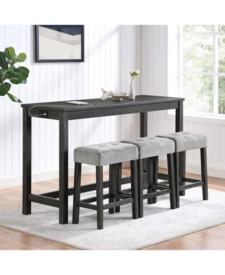 Industrial 4-Piece Bar Table Set with Power Outlet in Grey