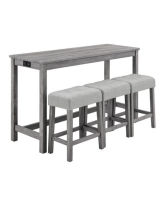Industrial 4-Piece Bar Table Set with Power Outlet in Grey