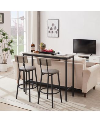 CASAINC Bar Table Set with 2 Stools and Cushioned Backrest
