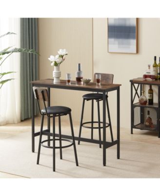 CASAINC Bar Table Set with 2 Stools and Cushioned Backrest