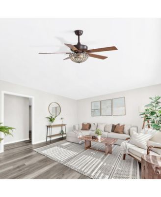 52-inch Elegant and Simple Brown 5-Blade Flush Mount with Remote Control and Timer Functions