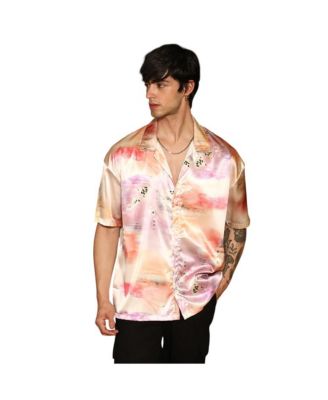 Men's Cantaloupe Orange & Amethyst Purple Abstract Sheen Oversized Shirt