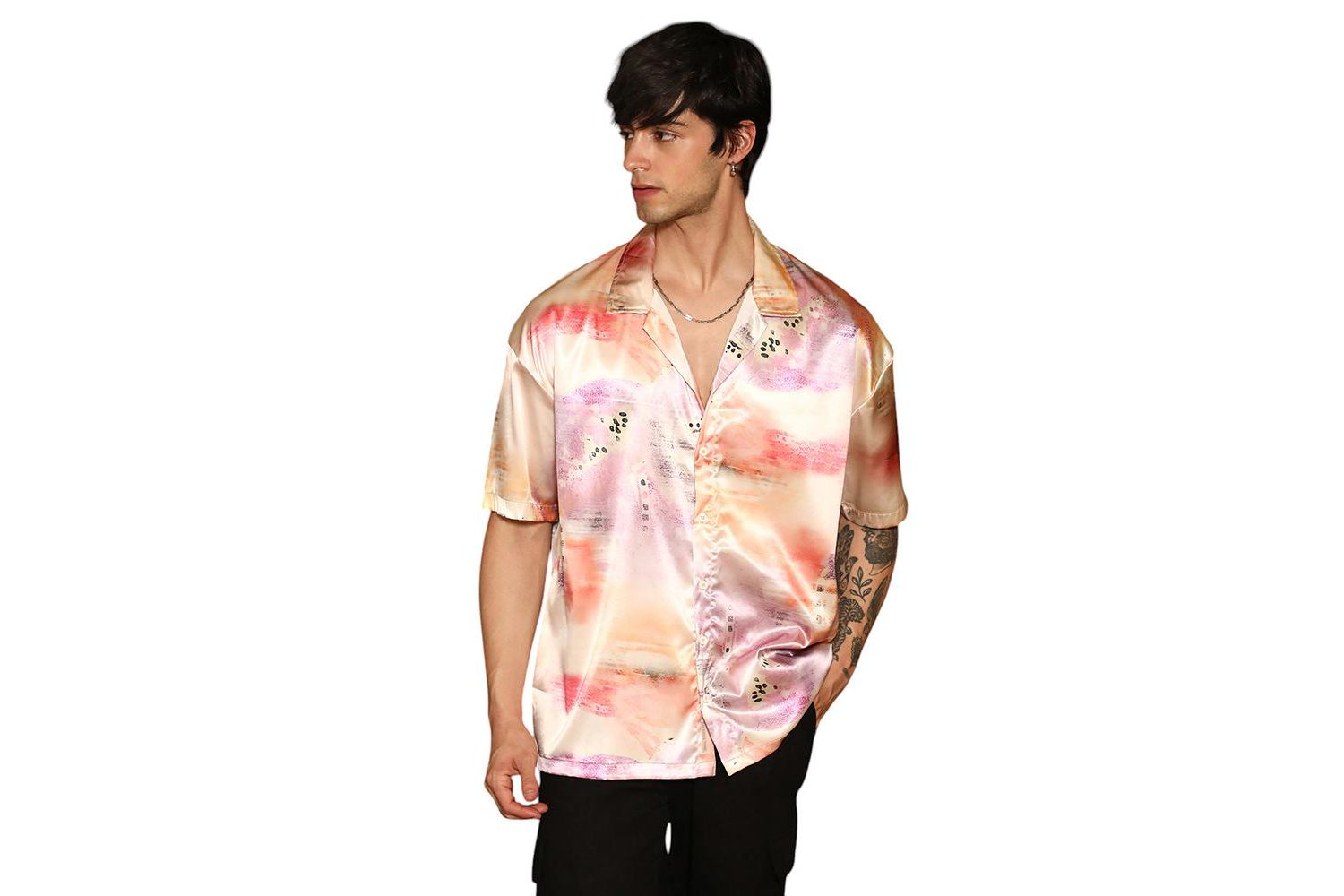 Men's Cantaloupe Orange & Amethyst Purple Abstract Sheen Oversized Shirt