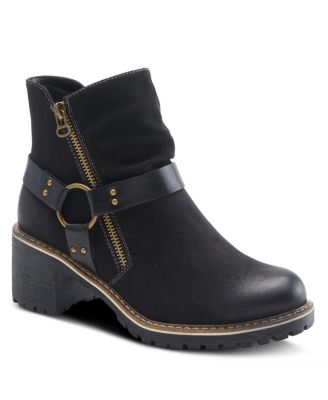 Women’s FIREWOOD Lug Sole Booties with O-Ring Harness and Faux Fur Lining