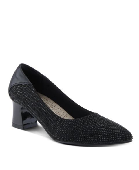 Женские туфли Patrizia Senna Crystal-Embellished Pointed Toe Block Heel Pumps - Slip-On Dress Shoes, цвет: Чёрный