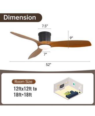 52-inch Modern Minimalist Black 3-Blade Flush Mount with Remote Control,Supporting Mobile Device Connection and Voice Function