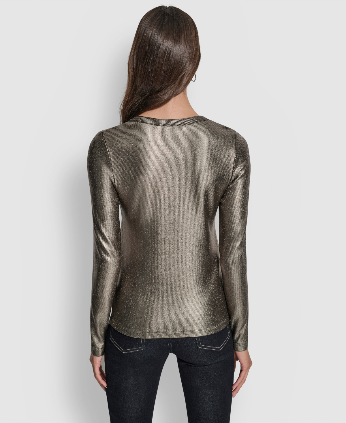 Dkny Jeans Women's Foil Rib Crewneck Long Sleeves Top