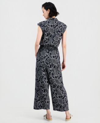 Women's Paisley Button-Front Sleeveless Jumpsuit