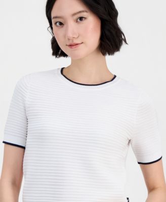 Jeans Women's Cotton Roll-Neck Raised-Stripe Sweater