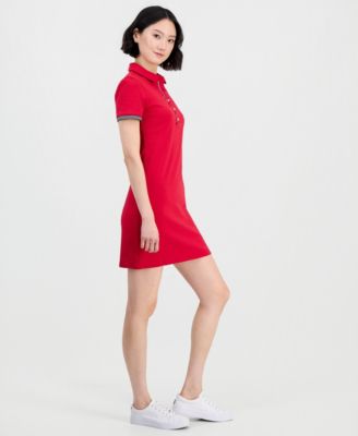Jeans Women's Cotton Solid Puff-Sleeve Polo Dress