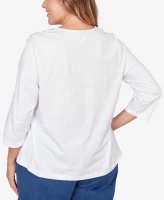 Plus Size Solid Embellished 3/4 Sleeve Top