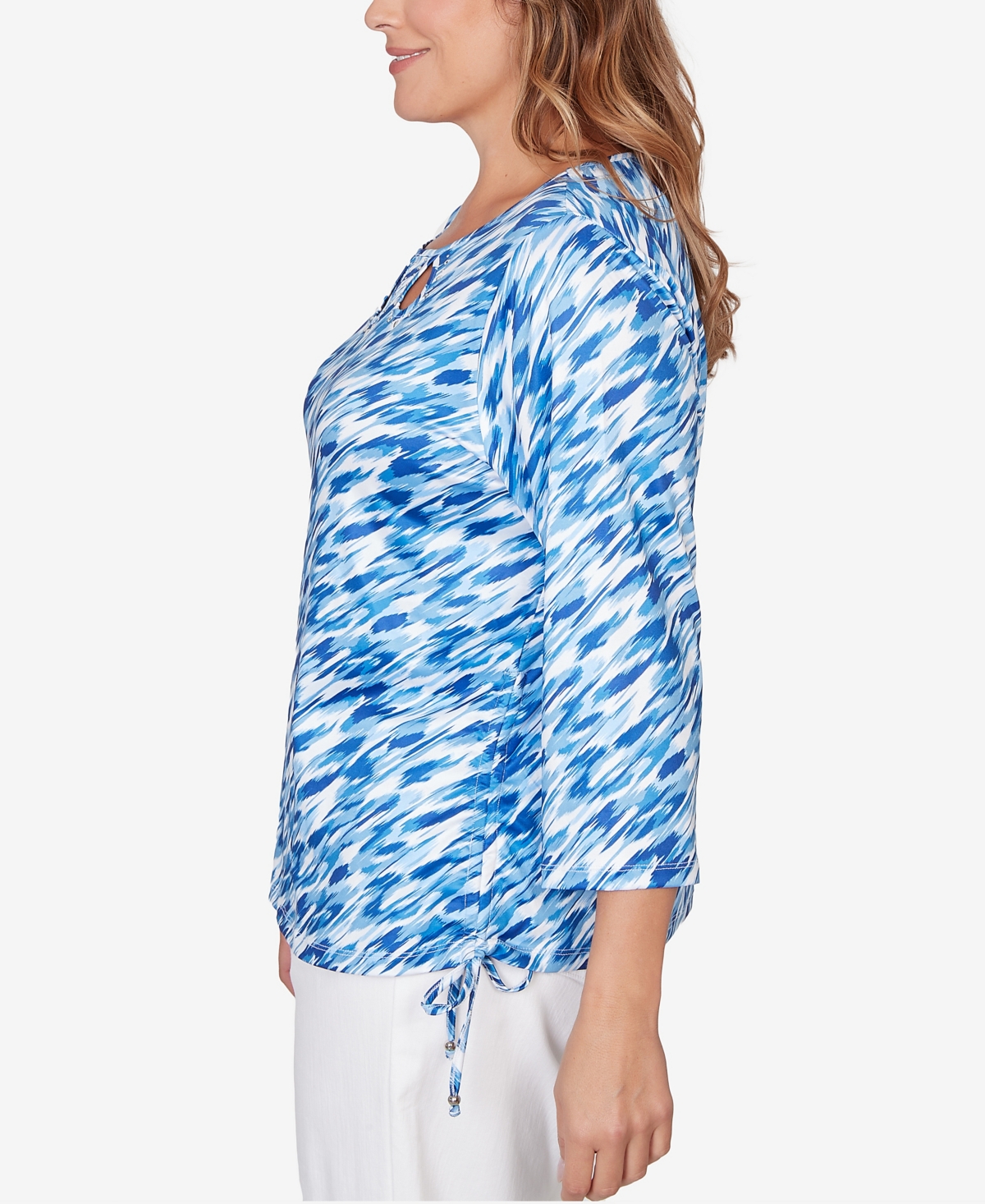 Hearts Of Palm Plus Size Printed 3/4 Sleeve Top In Blue
