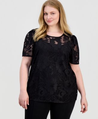 Plus Size Lace Short-Sleeve Top