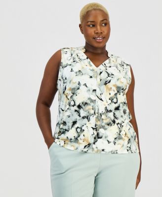 Plus Size Pleated V-Neck Sleeveless Knit Top