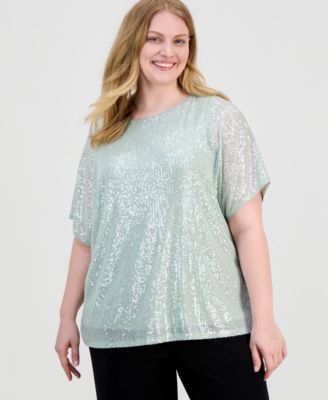 Plus Size Sequined Dolman-Sleeve Top