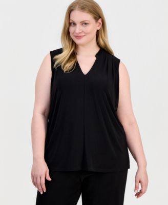 Plus Size Pleated-Shoulder Sleeveless Top