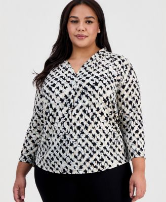 Plus Size Printed Long-Sleeve Top
