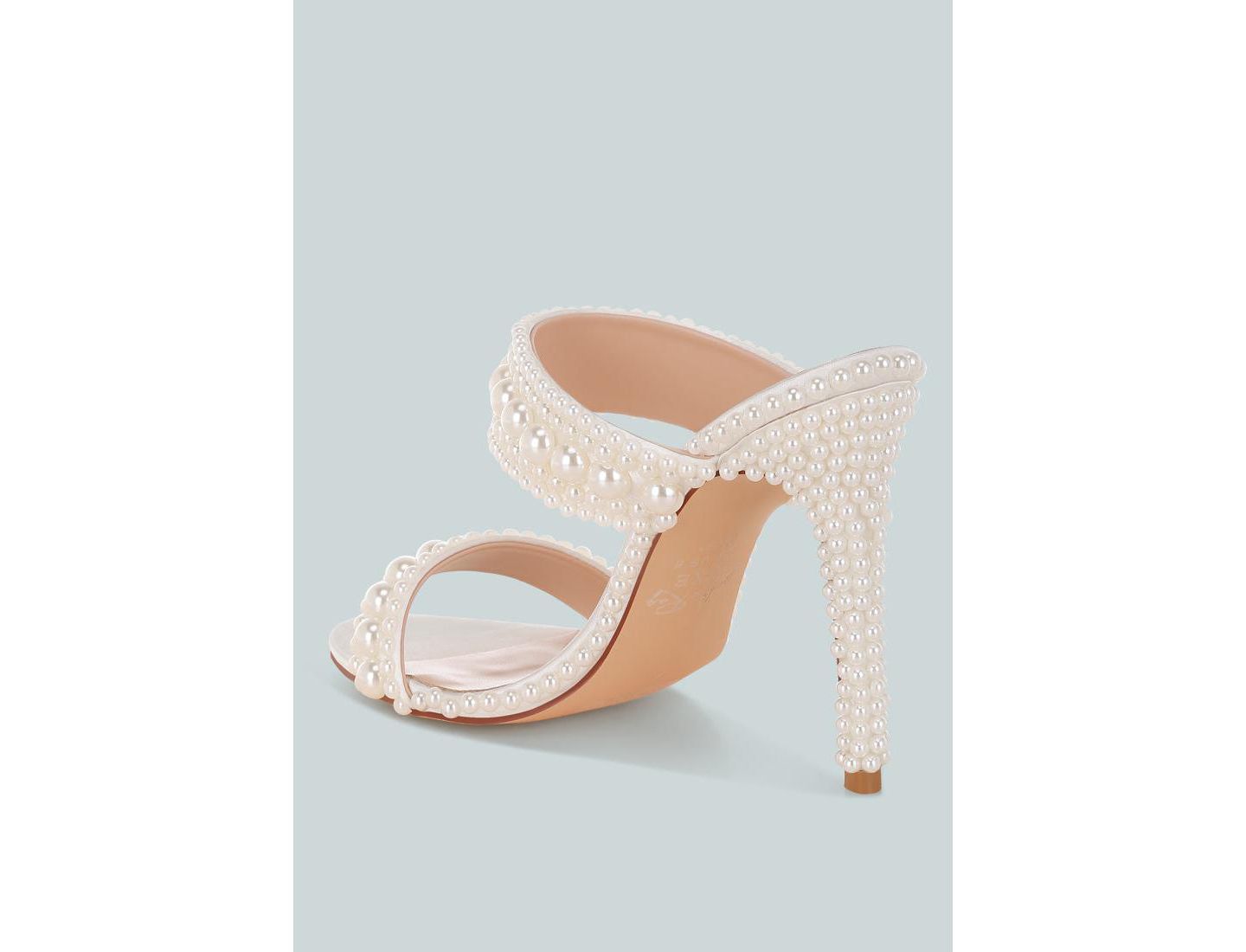 Женские туфли London Rag Ambrin Pearl Embellished Slip On Stiletto Heels, цвет: Белый атласный — фото 4