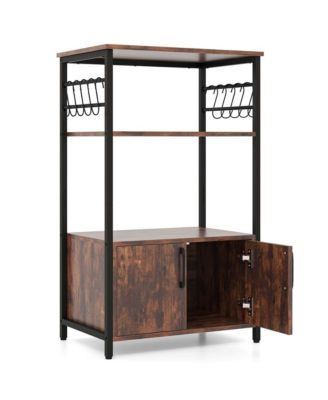 3-Tier Kitchen Baker s Rack with Cabinet 2 Open Shelves 10 S-Shaped Hooks