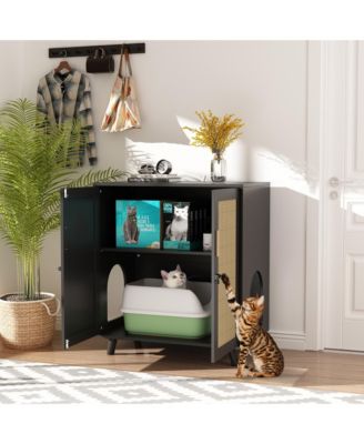 1 PC Wooden Cat Box Enclosure With Lock Sisal Door, Cat Washroom，Storage for Living Room