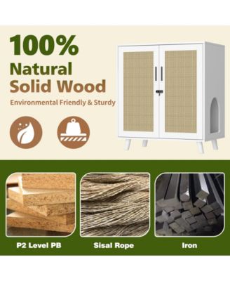 Modern Cat Litter Box Enclosure, White Hidden Litter Box Furniture Cat Washroom Storage With Lock Sisal Door for Rooms