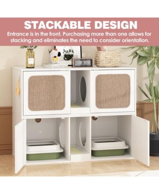 Hidden Cat Litter Box with 2 Sisal Doors, Litter Box Enclosure Washroom Storage Cabinet Bench End Table