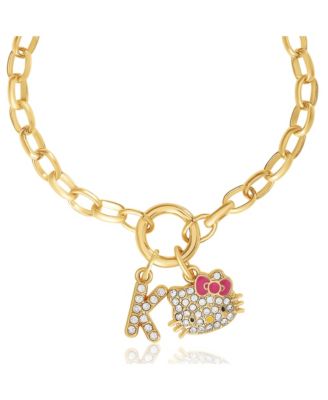 Initial Crystal Charm Bracelet, Gold-Tone, Adjustable