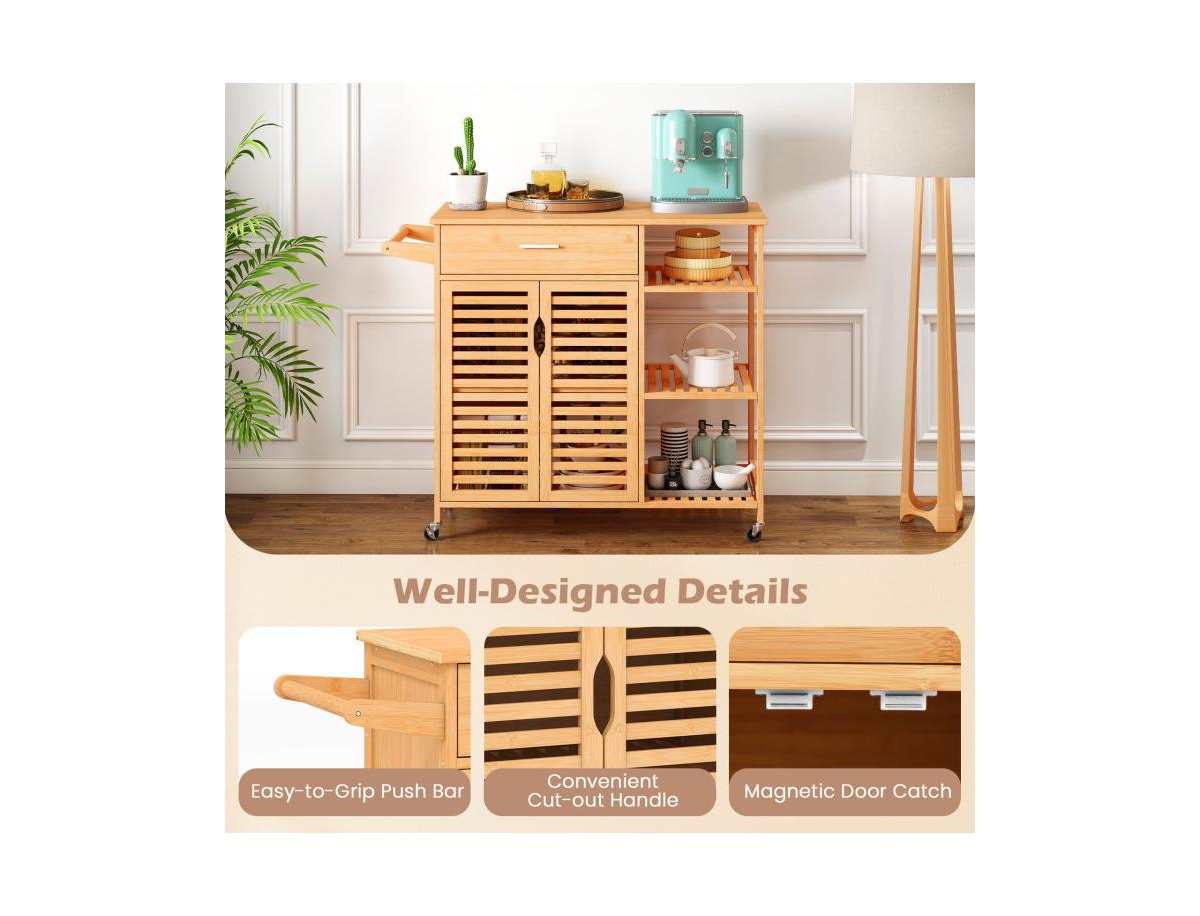 Slickblue Kitchen Island Cart on Wheels with Sturdy Wicker Frame