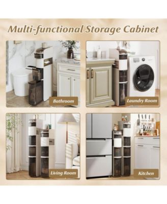 5-Tier Narrow Bathroom Storage Cabinet with Drawers Tissue Box Wheels for Kitchen