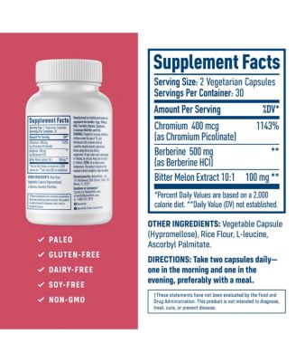 Native Berberine HCl 3-in-1 Complex with Chromium & Bitter Melon Extract - 500mg Premium Metabolic Support - 60 Capsules