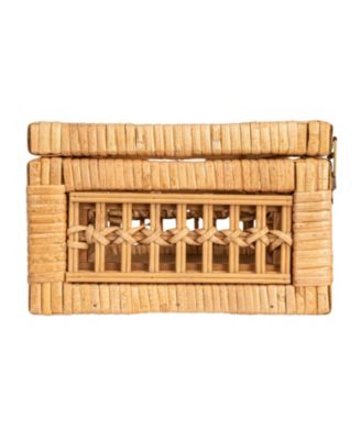 Rattan and Bamboo Nestable Storage Boxes with Glass Lids, Set of 2