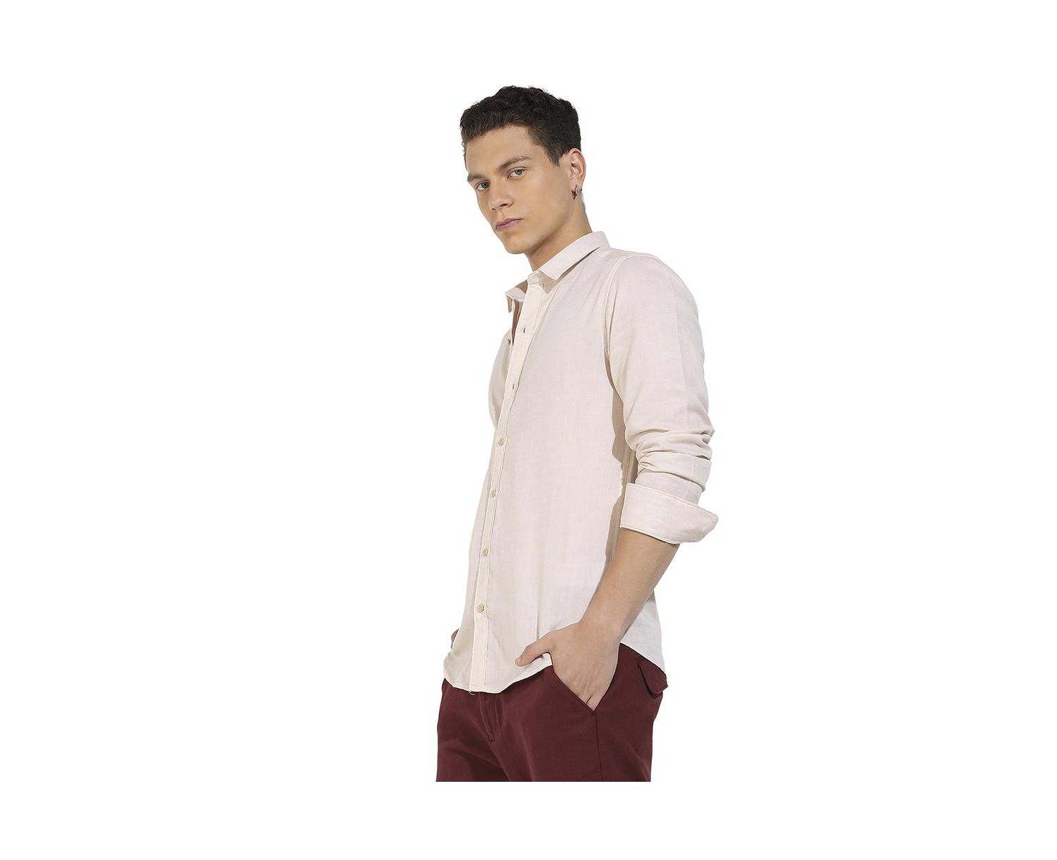 Men's Beige Basic Oxford Shirt