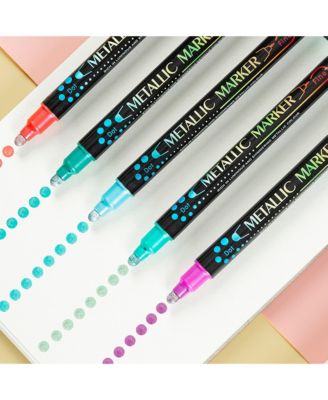 24 Colors Metallic Art Markers with Dual-Tip Round Point for Card Making, Rock Painting, Album, Wood, Ceramic and Glass