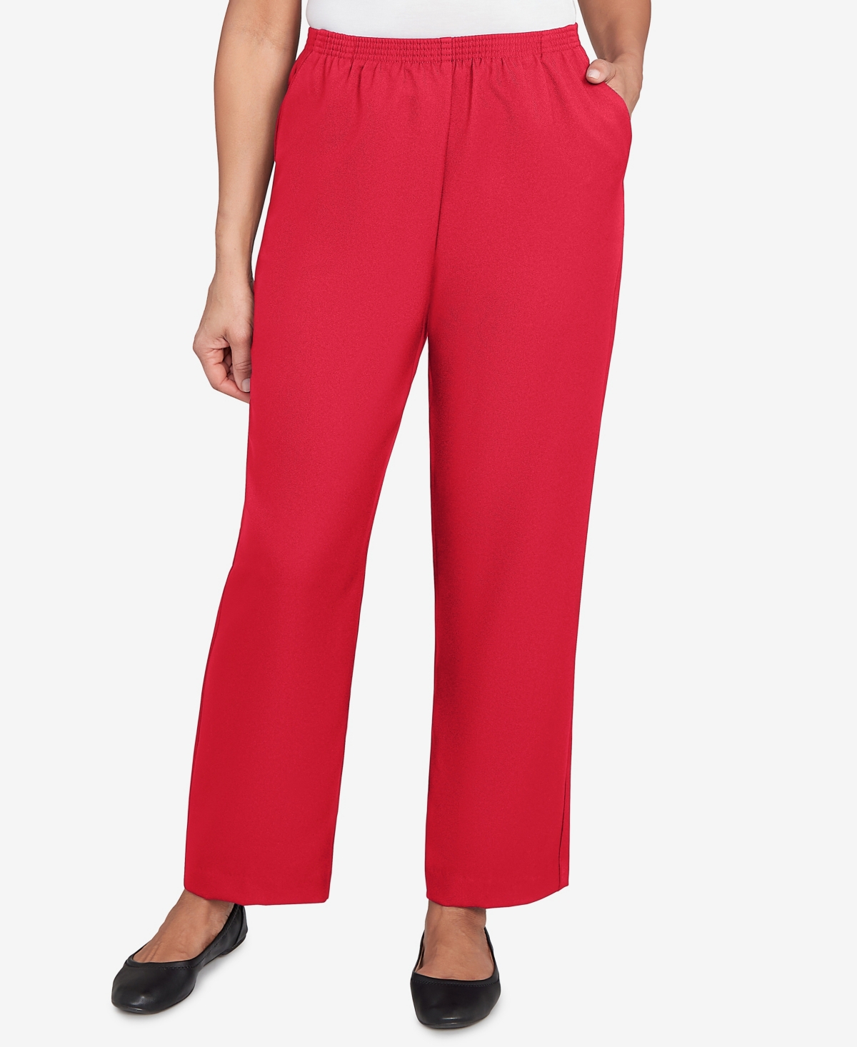 Alfred Dunner Women's Classic All Around Elastic Poly Accord Short Length Pants In Red