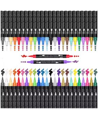 12 Colors Dual Tip Acrylic Paint Markers with Dot Tip and Brush Tip for Wood, Stone, Rock Painting, Ceramic Surfaces and DIY Crafts Making