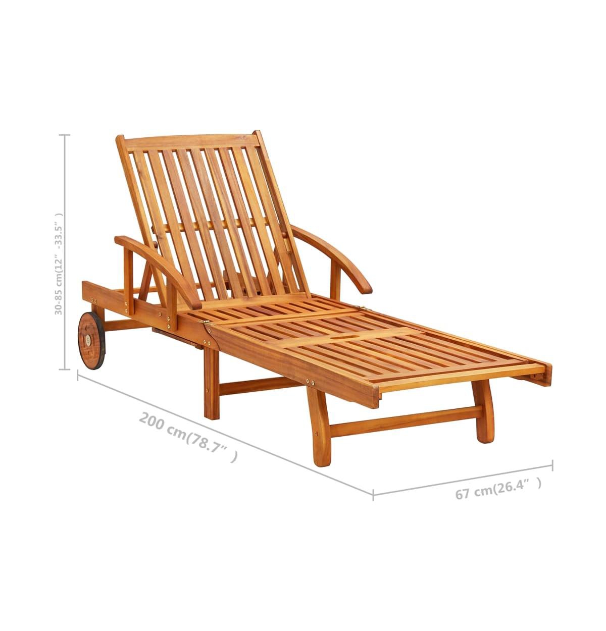 vidaXL Sunlounger With Table Cream Solid acacia wood Standard Foldable